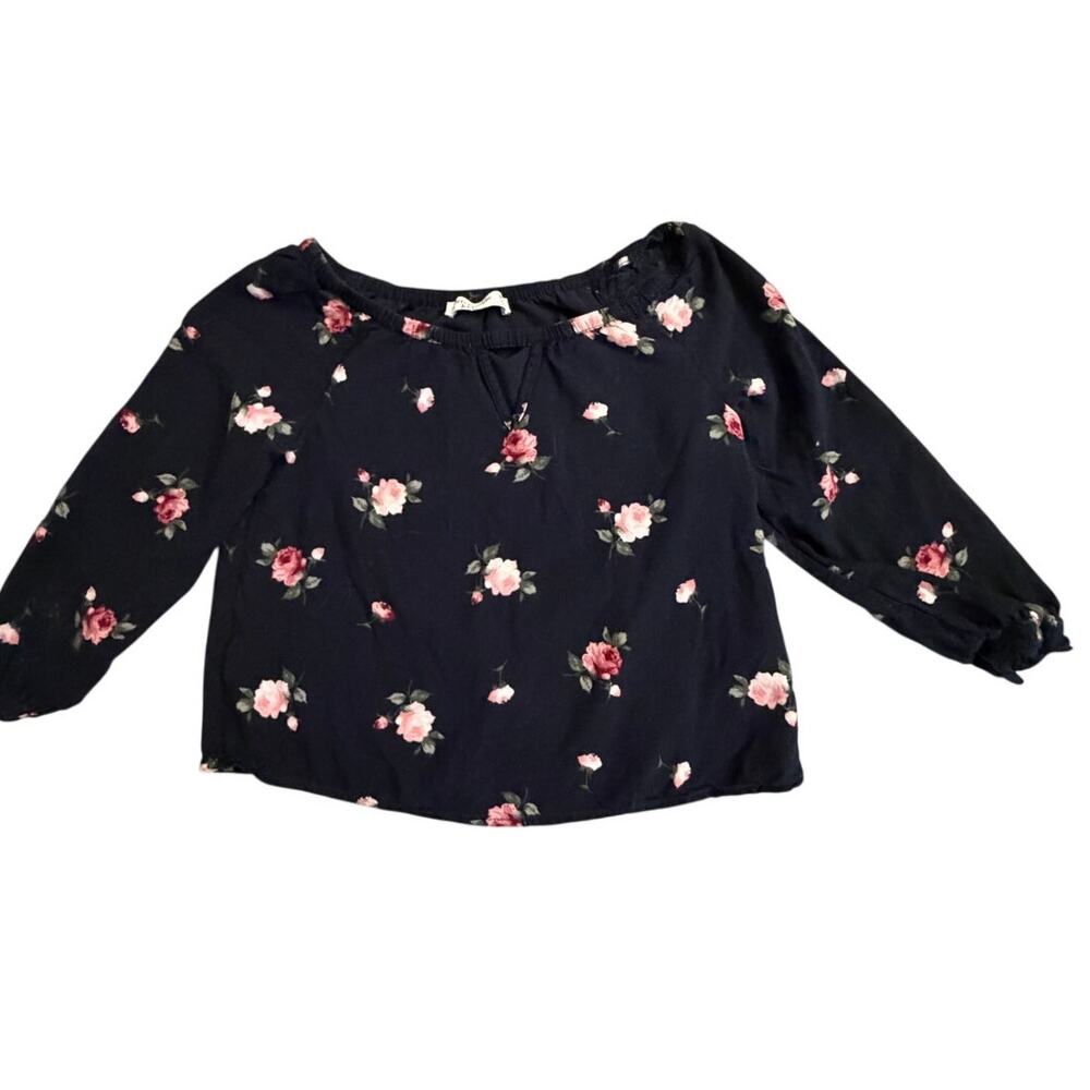Girls Abercrombie Kids Black Pink Floral Flowy Top Size 9-10